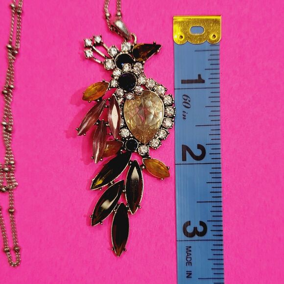 Silver 32" Birds Of Paradise Rhinestone Pendant Necklace - Picture 4 of 6